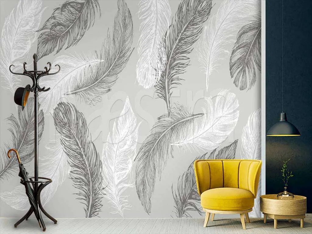 Фотообои в интерьере перо серое  15-500 фото