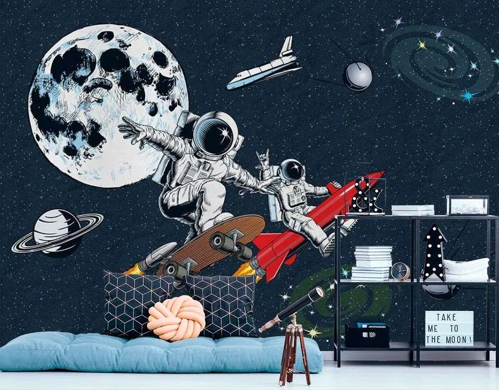 Фотообои в интерьере космонавт-скейтбордист в детскую   14-733 фото