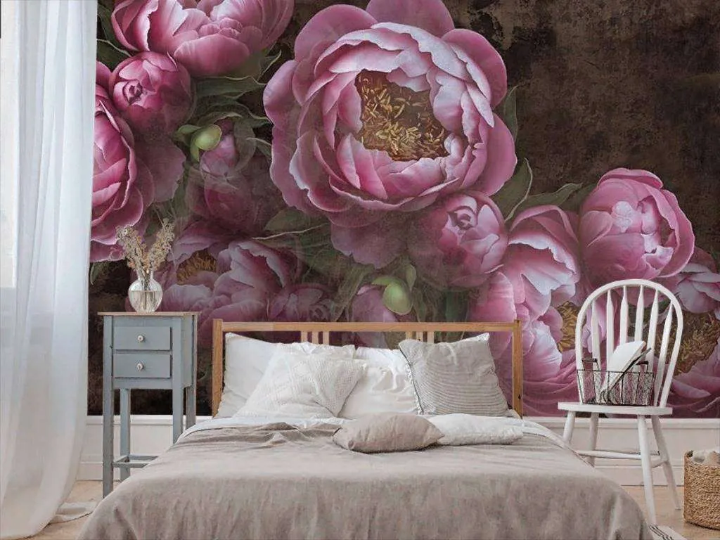 Фотообои в интерьере розовые бутоны пионов  10-875 фото