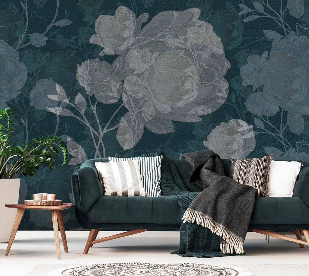 Фотообои Белые пионы на зеленом фоне  9-1243