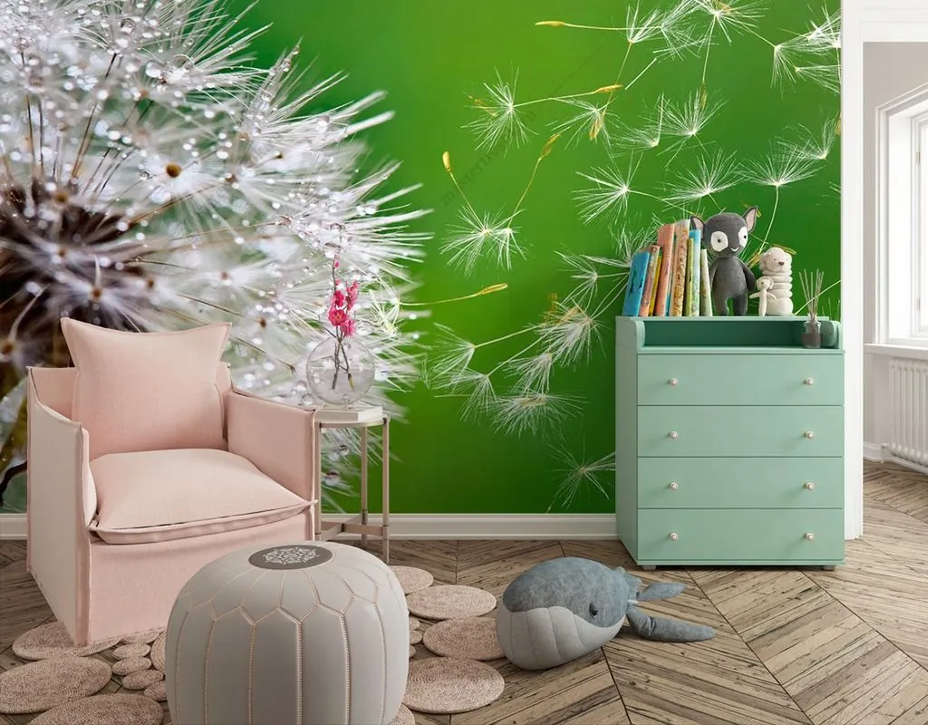 Фотообои в интерьере одуванчик в росе  9-1607 фото