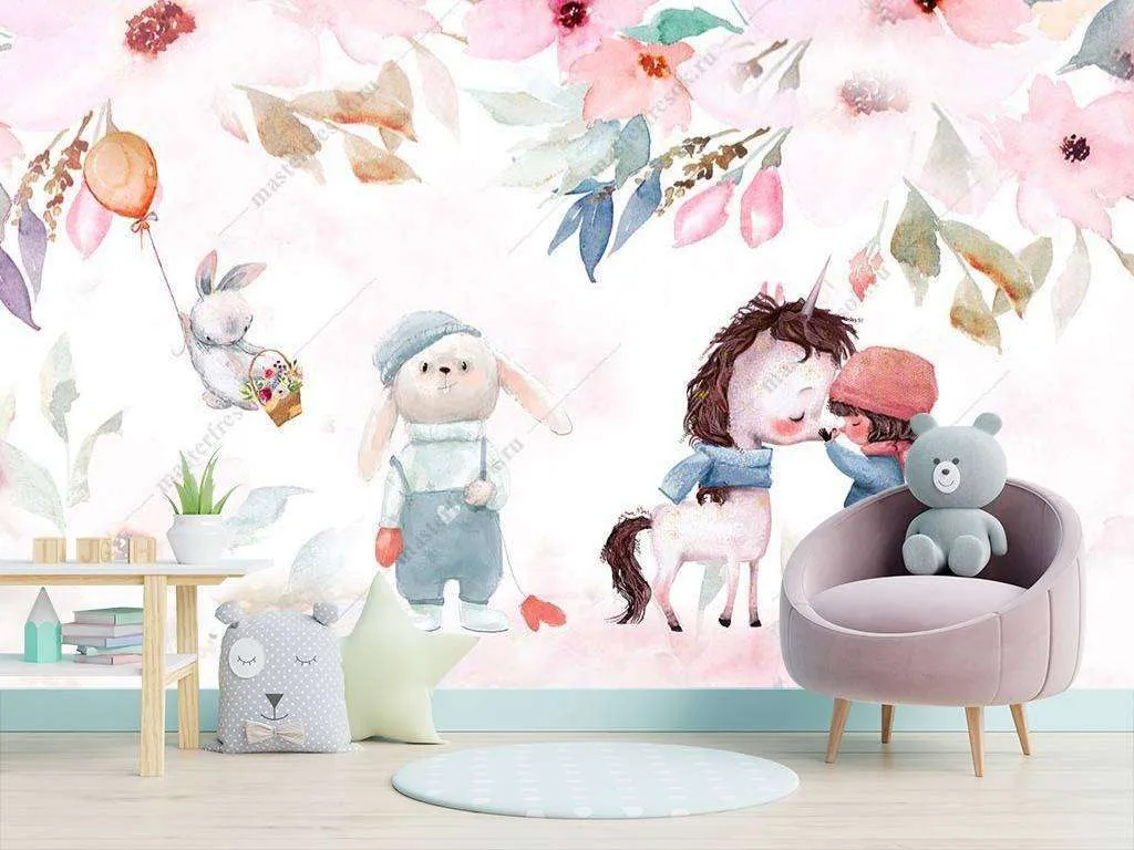 Фотообои в интерьере девочка и пони  14-002 фото