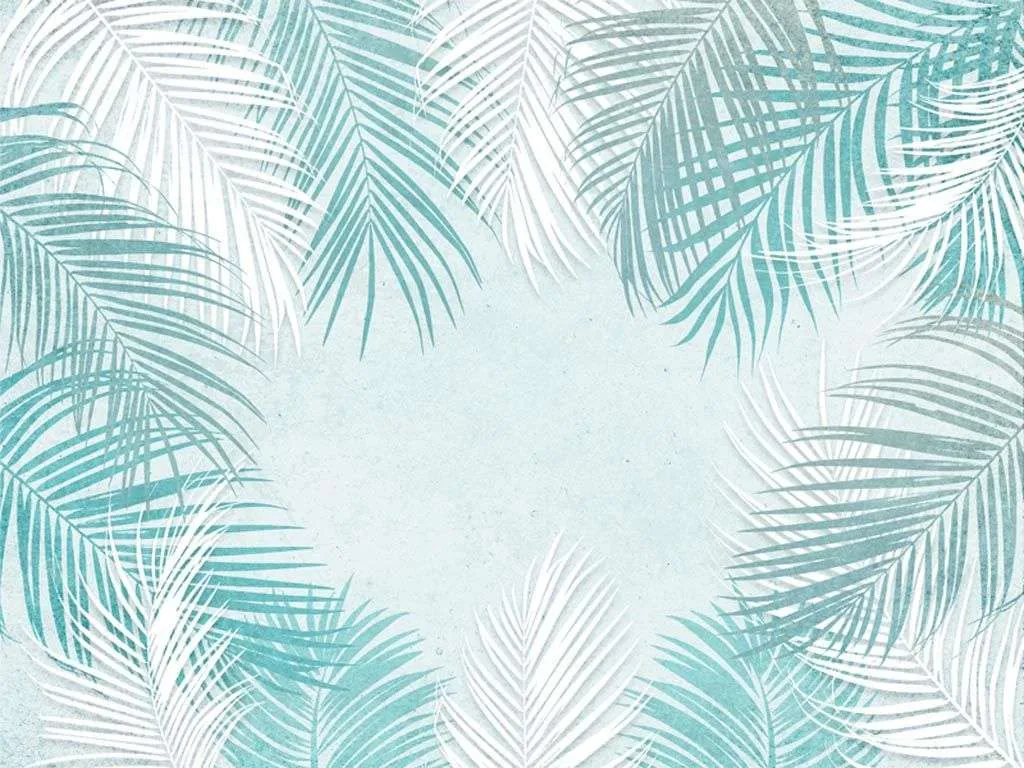 Фотообои в интерьере бело-голубые листья  10-735 фото