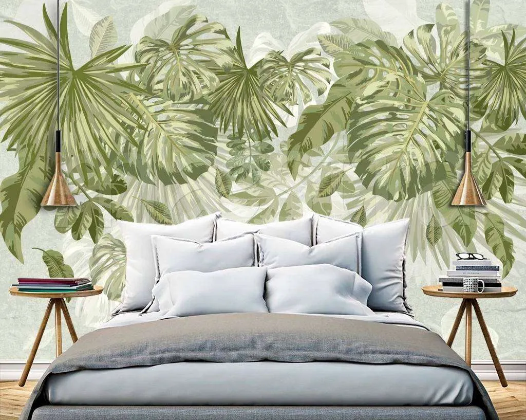 Фотообои Бесшовные обои на стену:  Тропические зеленые листья. Артикул: 7-950  