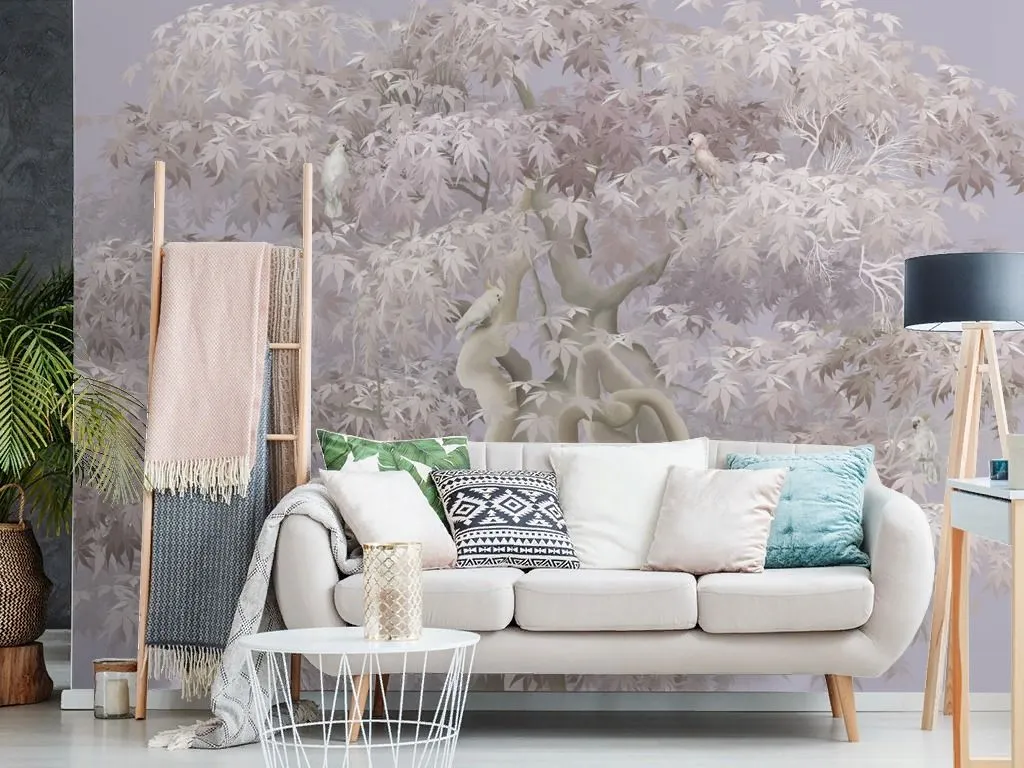 Фотообои в интерьере розовое дерево 3д  13-687 фото