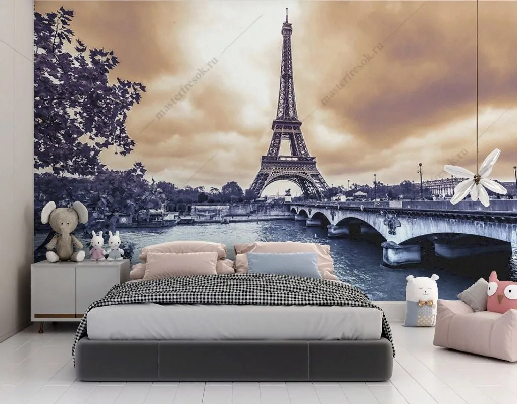 Фотообои в интерьере пасмурный париж  9-1741 фото
