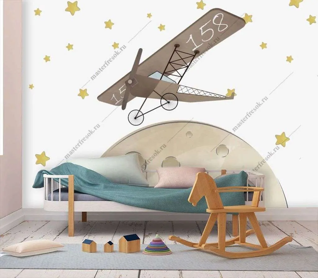 Фотообои в интерьере самолет на луне  12-1370 фото