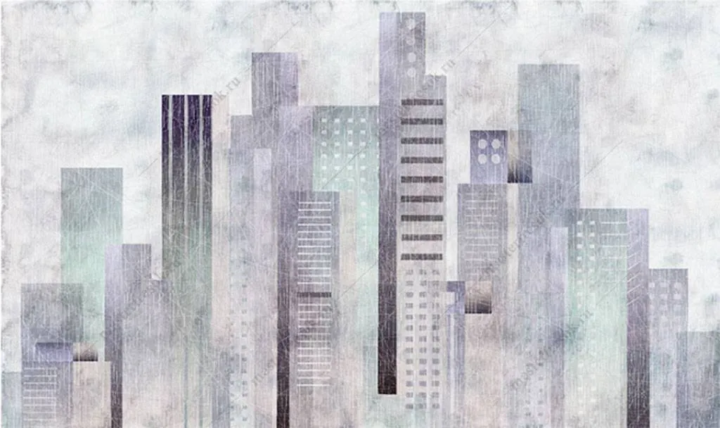 Фотообои в интерьере город акварелью  15-868 фото