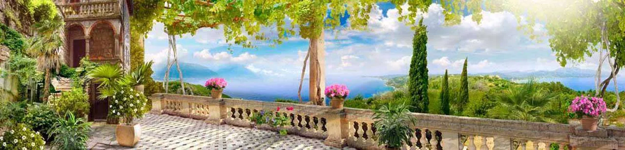 Фотообои в интерьере панорамная терраса с видом на море  7-232 фото