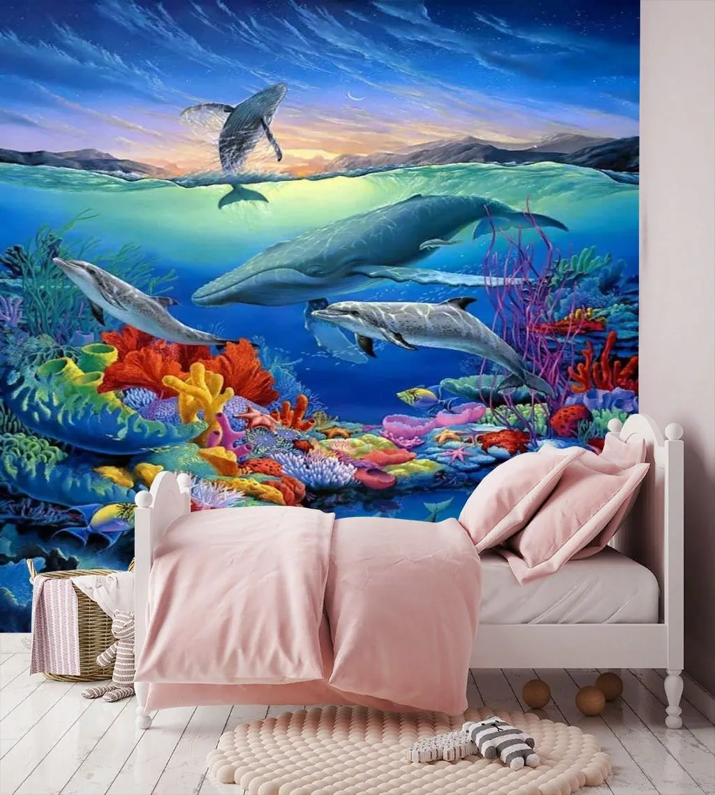 Фотообои в интерьере мир дельфинов  17-2479 фото