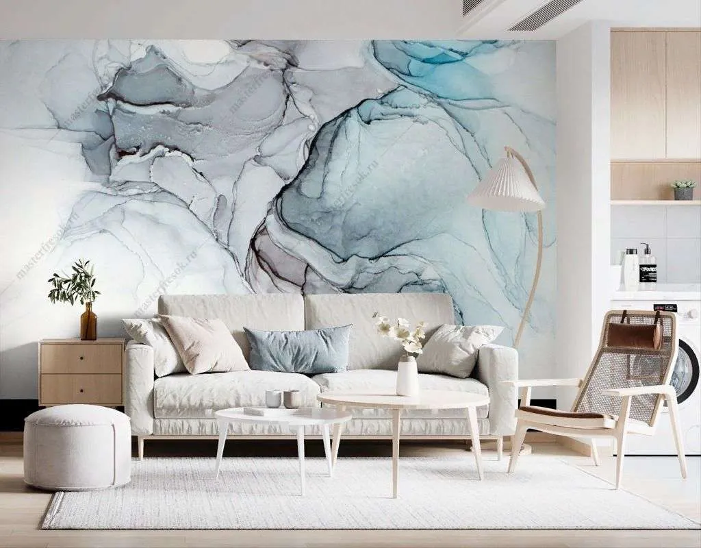 Фотообои в интерьере нежно-голубая акварель  9-1656 фото