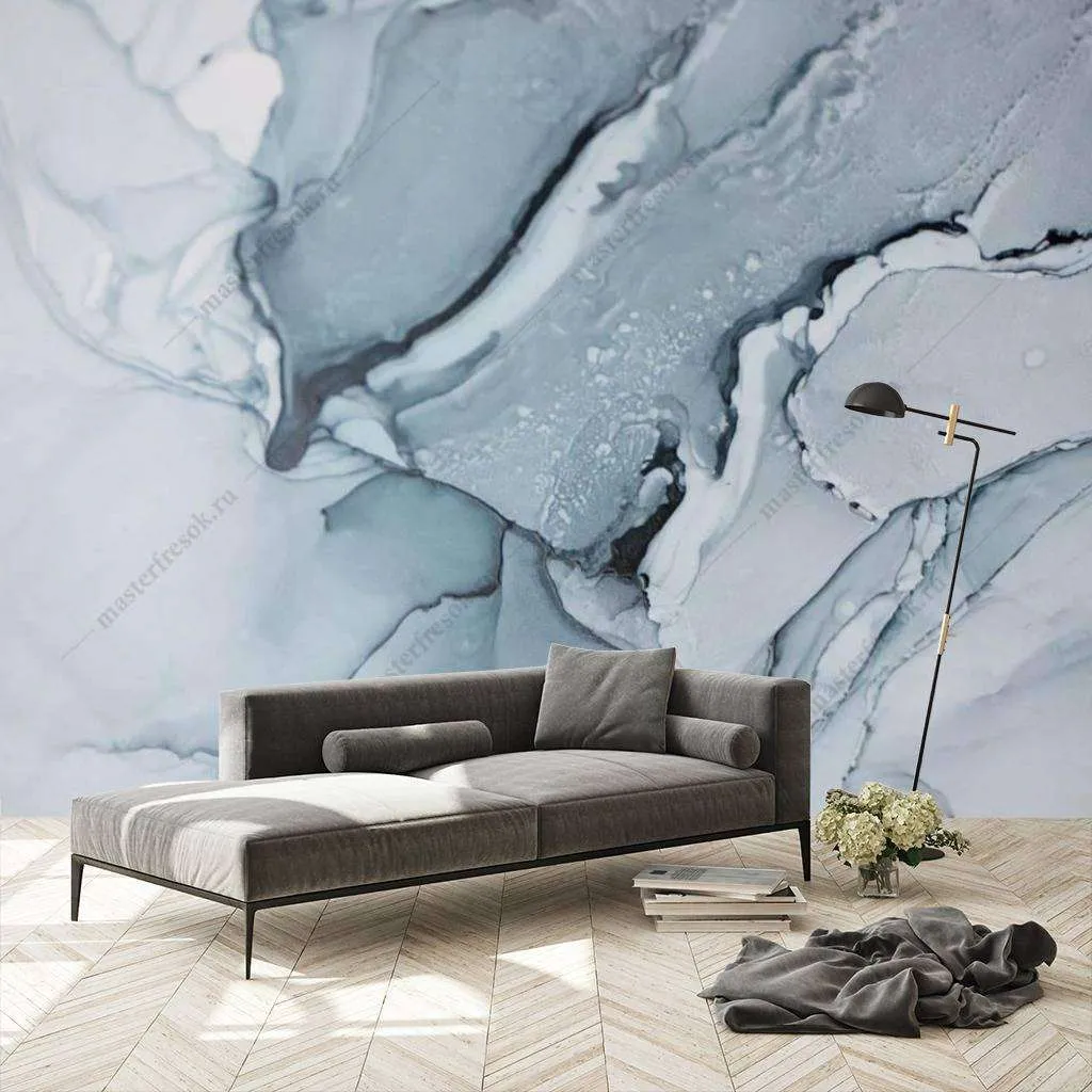 Фотообои Бесшовные обои на стену:  Флюид арт голубая акварель. Артикул: 9-1017  