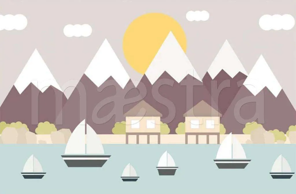 Фотообои в интерьере кораблики на фоне гор  15-170 фото