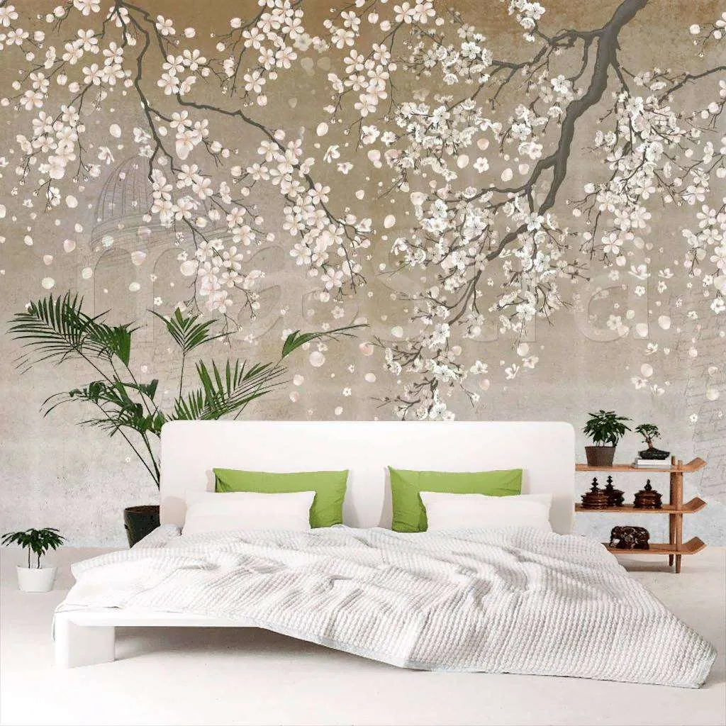 Фотообои в интерьере японская вишня в цвету  7-793 фото