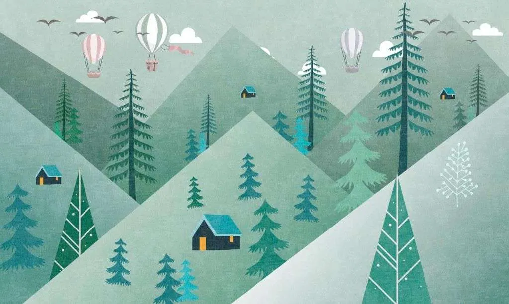 Фотообои в интерьере домик в хвойном лесу  14-360 фото