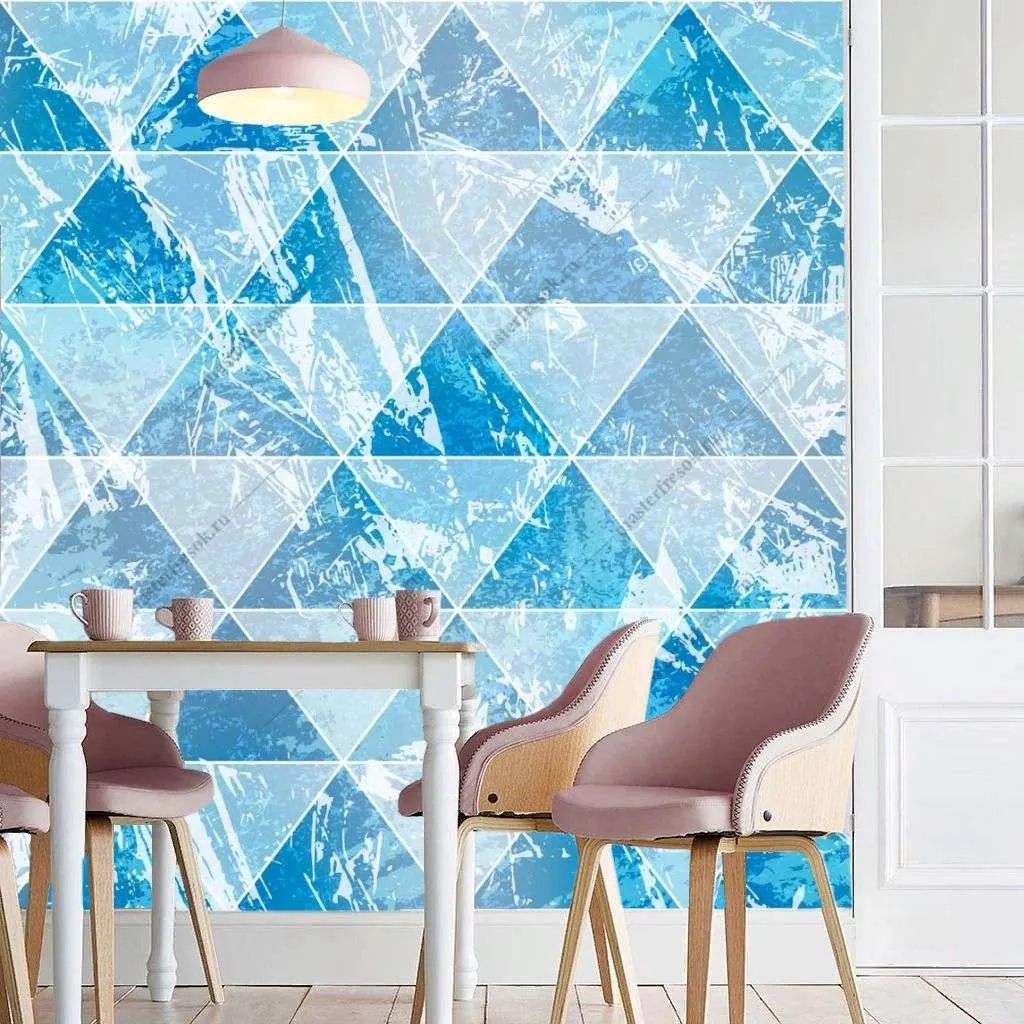 Фотообои в интерьере голубая геометрия  10-955 фото