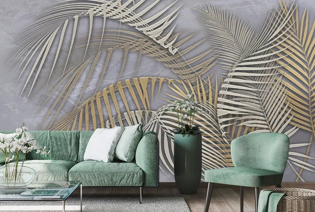 Фотообои Золотые пальмовые листья  13-326