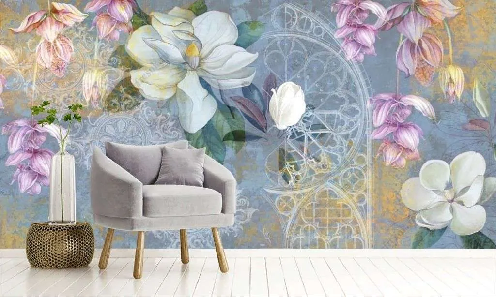 Фотообои в интерьере живописные цветы  9-1472 фото