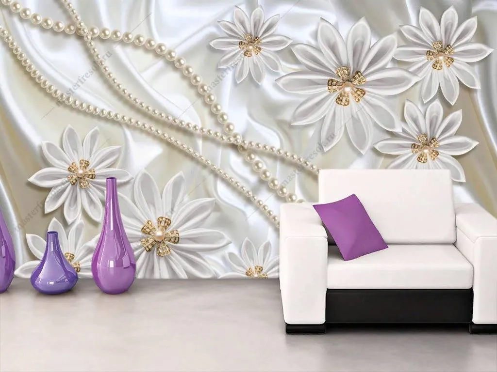 Фотообои в интерьере 3д белый жемчуг  10-857 фото