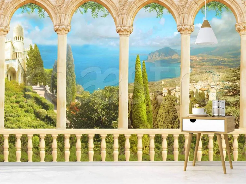 Фотообои в интерьере вид с террасы на залив  2-007 фото