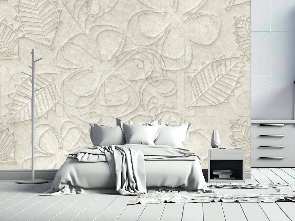 Фотообои в интерьере золотые цветы на кремовом фоне  10-551 фото