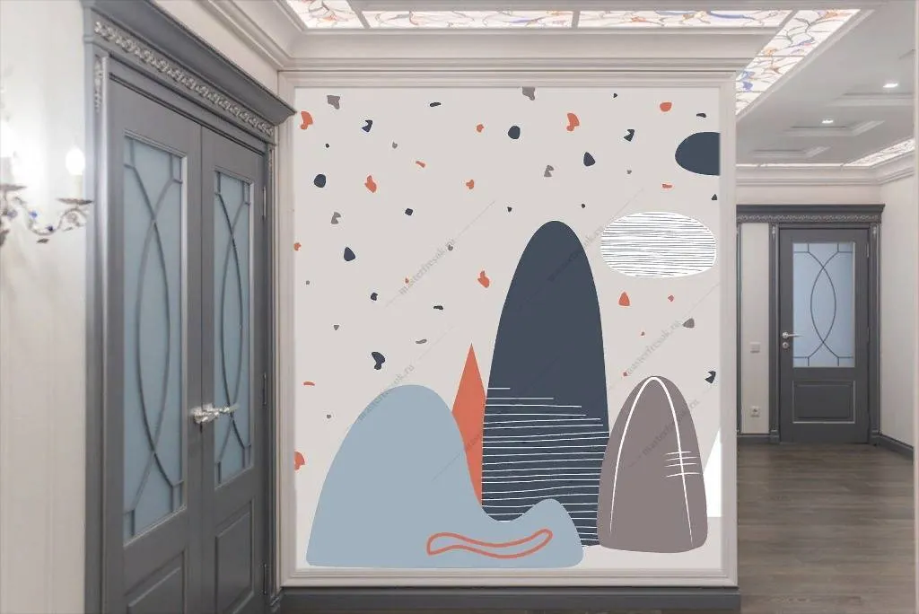 Фотообои Скандинавские горы на сером фоне  14-097