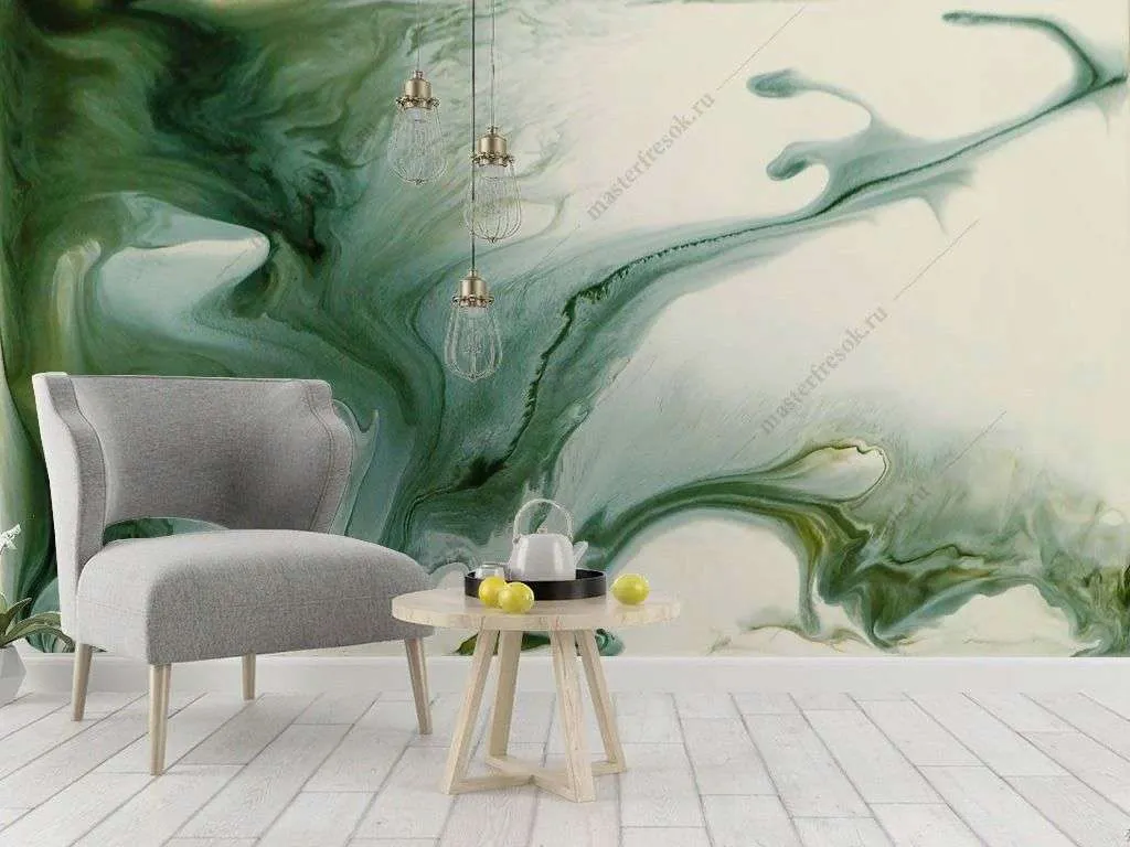 Фотообои в интерьере зеленый флюид  9-1297 фото