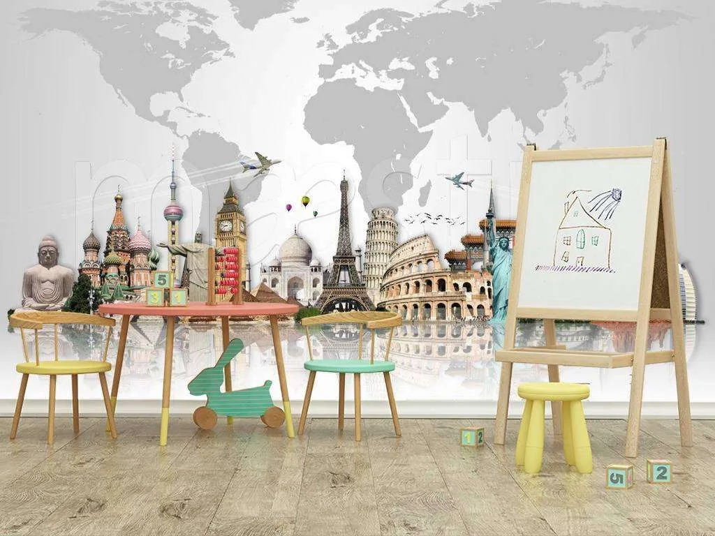 Фотообои в интерьере карта и достопримечательности  12-513 фото