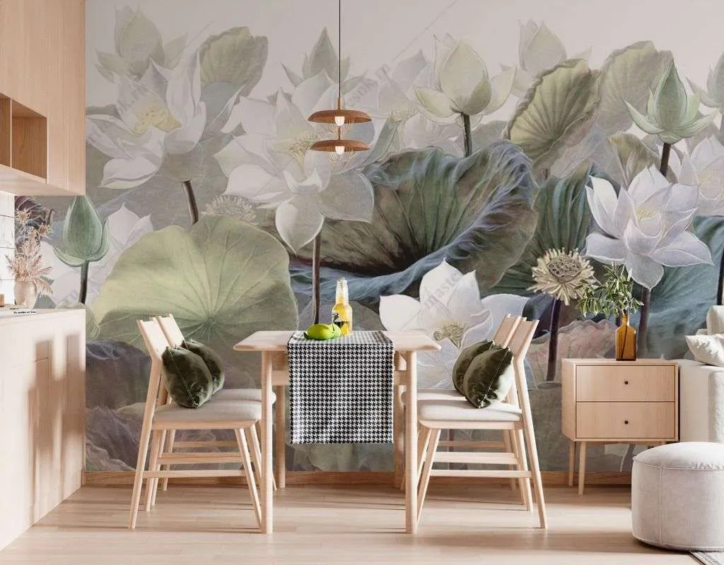 Фотообои в интерьере лотосы на белом фоне  9-1637 фото