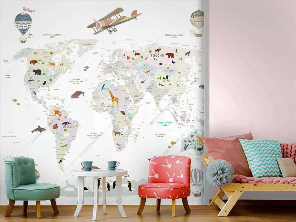 Фотообои в интерьере карта светло серая  12-1016 фото