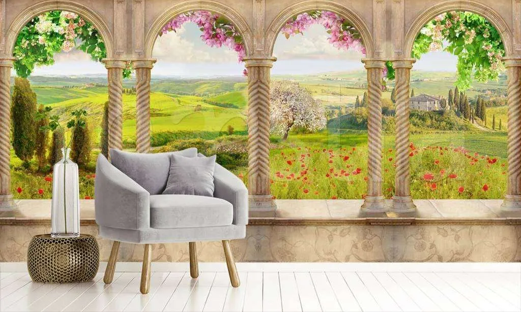 Фотообои Арка на террасе с видом на луг  7-157