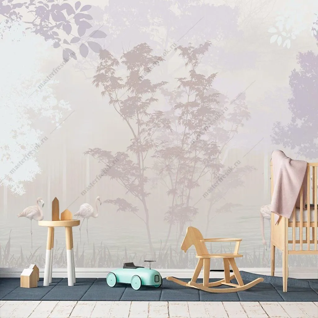 Фотообои в интерьере фламинго в розовом лесу  12-1479 фото