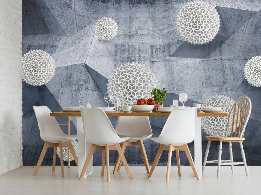 Фотообои в интерьере 3д шары на бетоне  10-656 фото