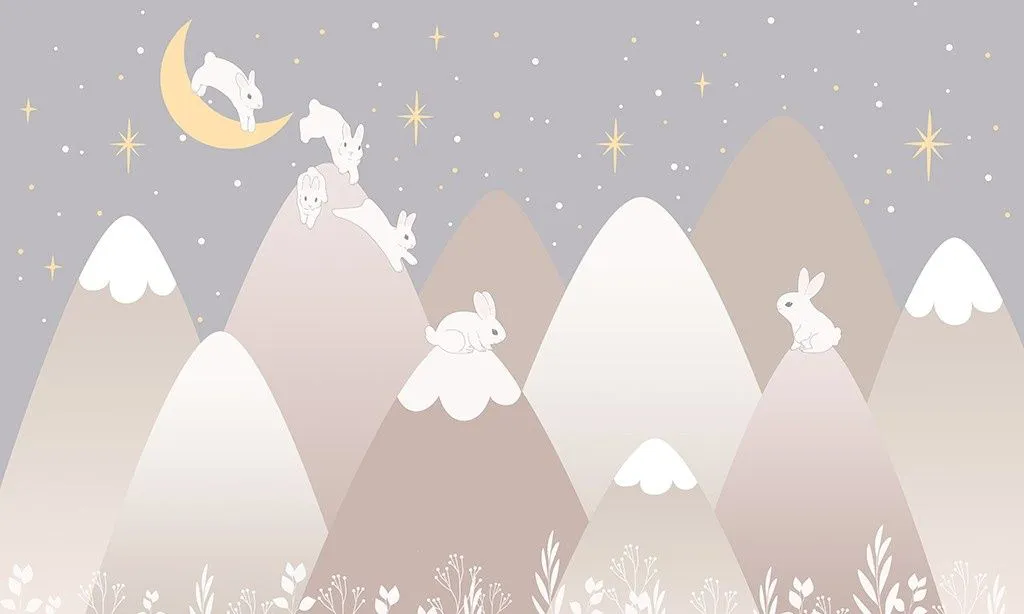 Фотообои в интерьере зайки на вершинах гор  12-1639 фото