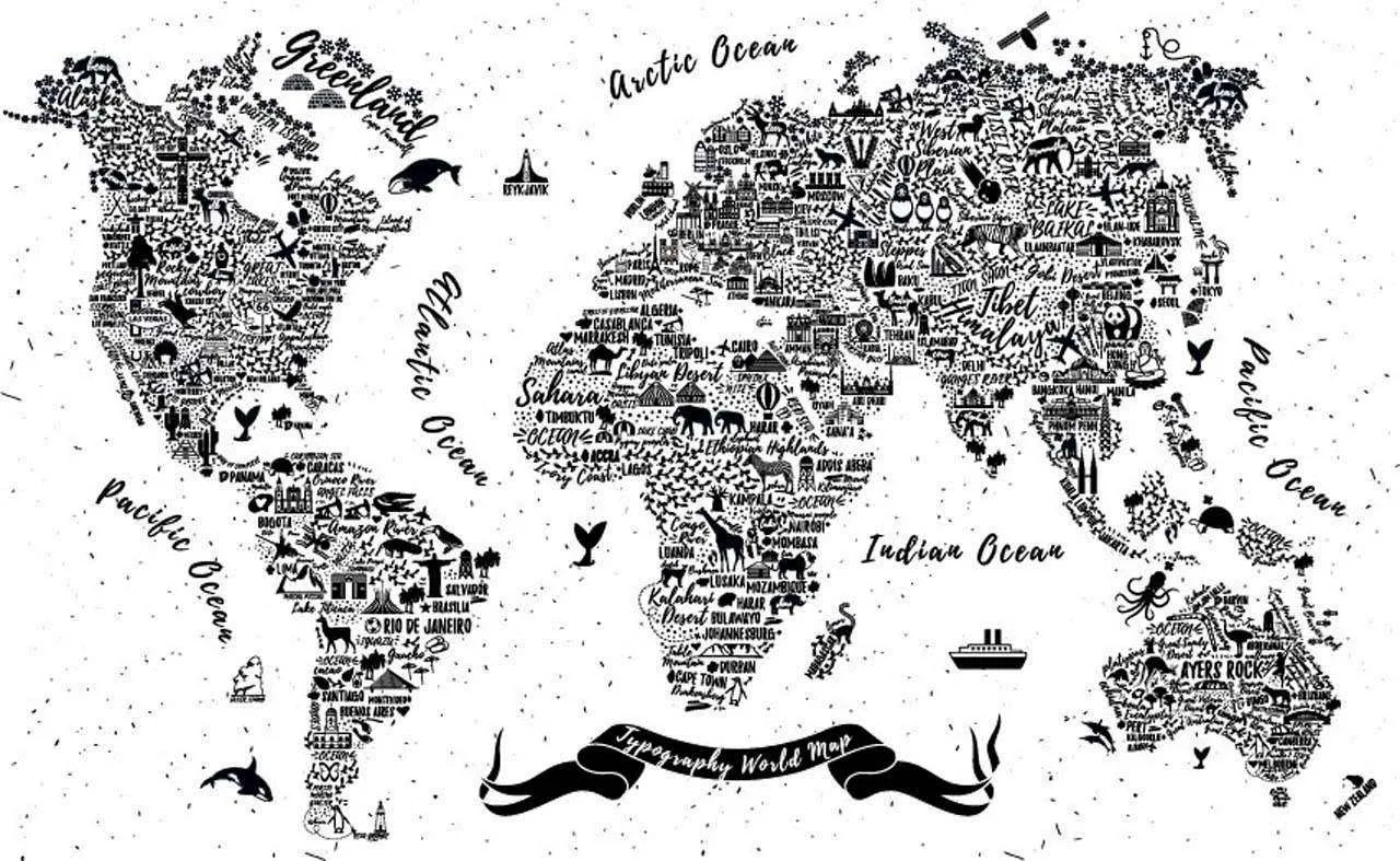 Фотообои в интерьере карта черно белая  12-508 фото