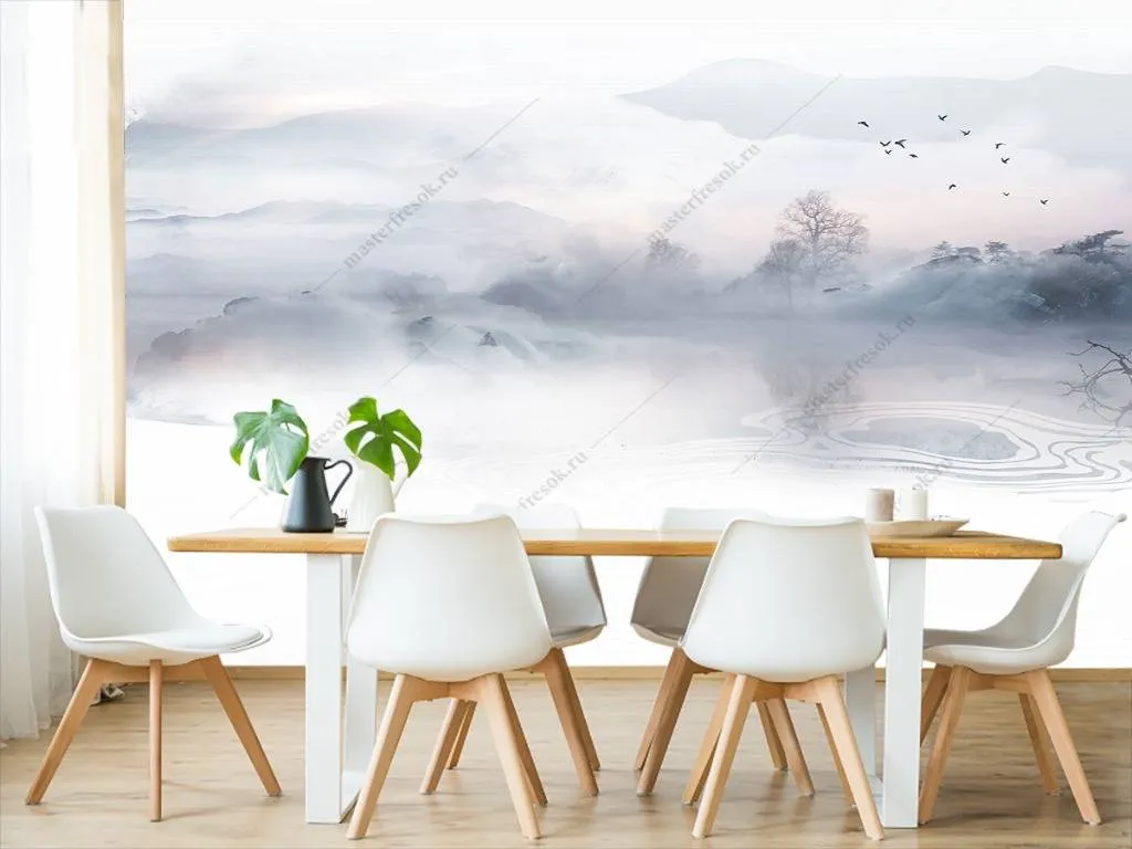 Фотообои в интерьере горы туманные  10-704 фото