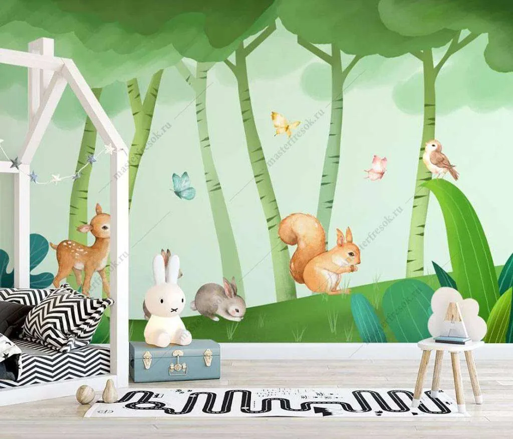 Фотообои в интерьере мультяшные зверята  15-996 фото