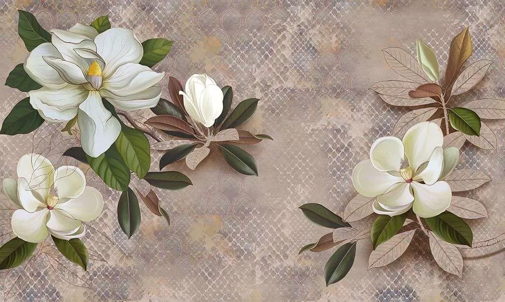 Фотообои в интерьере магнолия на бежевом фоне  10-871 фото
