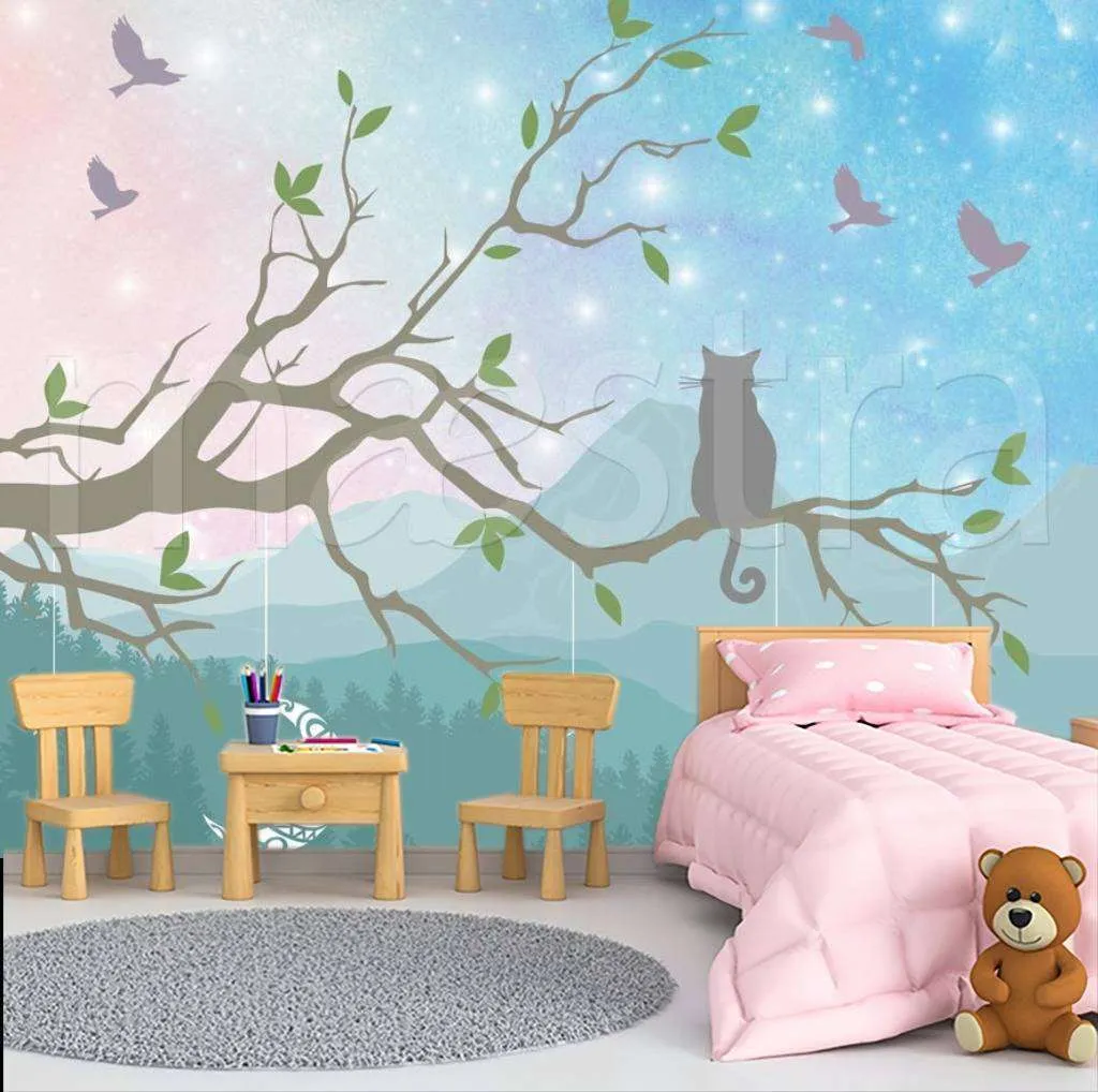 Фотообои в интерьере кот на ветке  7-632 фото