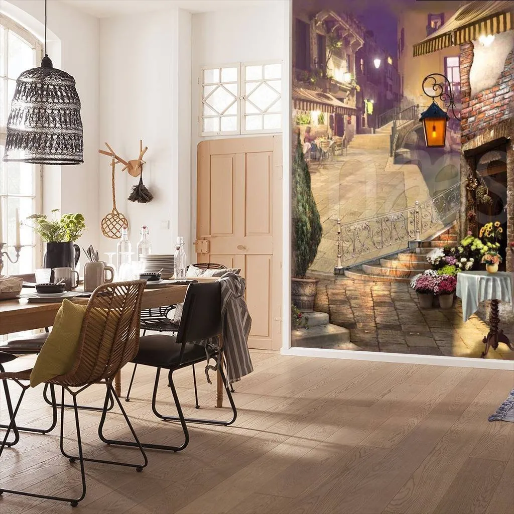 Фотообои в интерьере улочка в ночном городе  6-051 фото