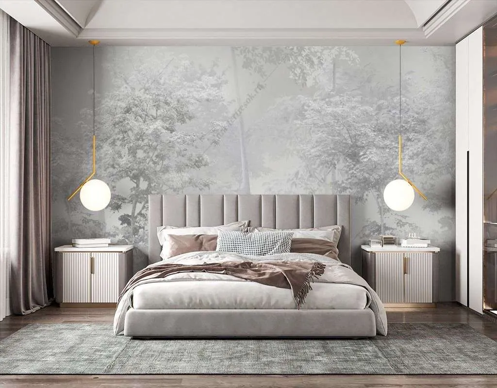 Фотообои в интерьере серый зимний лес  13-495 фото