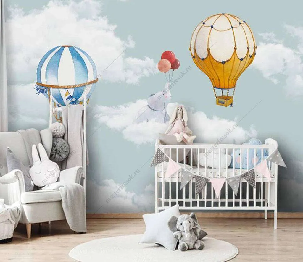 Фотообои в интерьере слоненок с шариком  16-005 фото