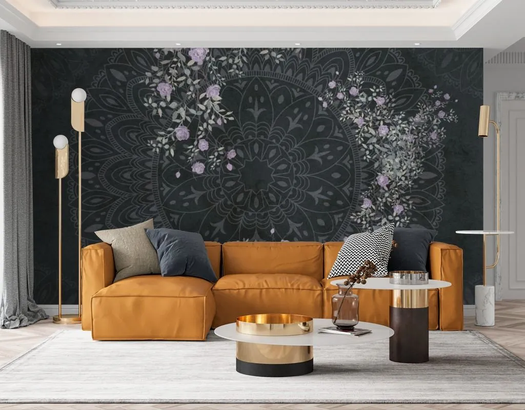Фотообои в интерьере мандала черная  9-1598 фото