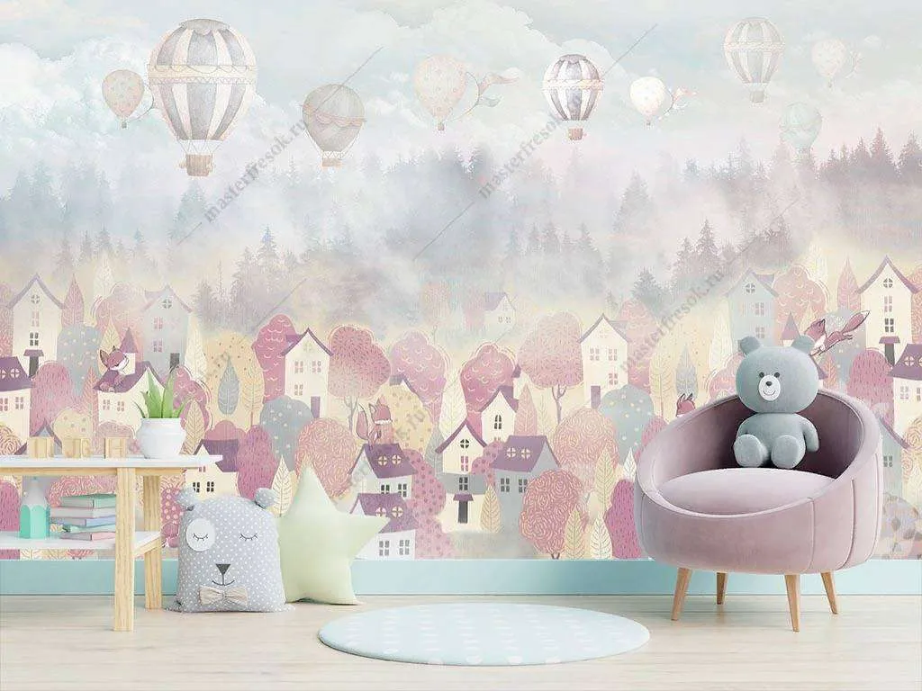 Фотообои в интерьере город для детской  14-109 фото