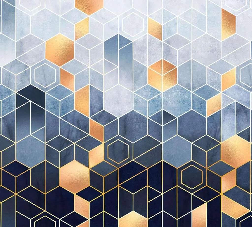 Фотообои в интерьере сине-золотые соты  9-1349 фото