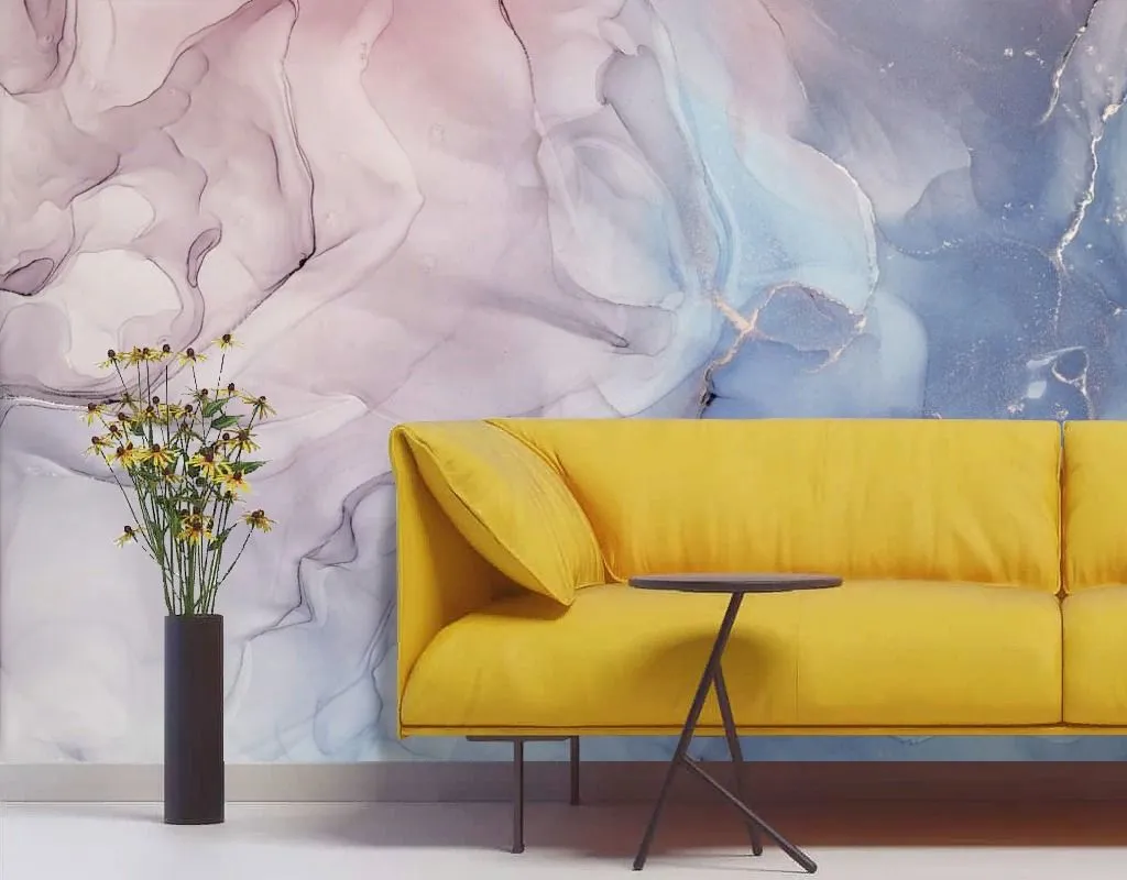 Фотообои в интерьере чернила холодный розово-голубой  9-2045 фото