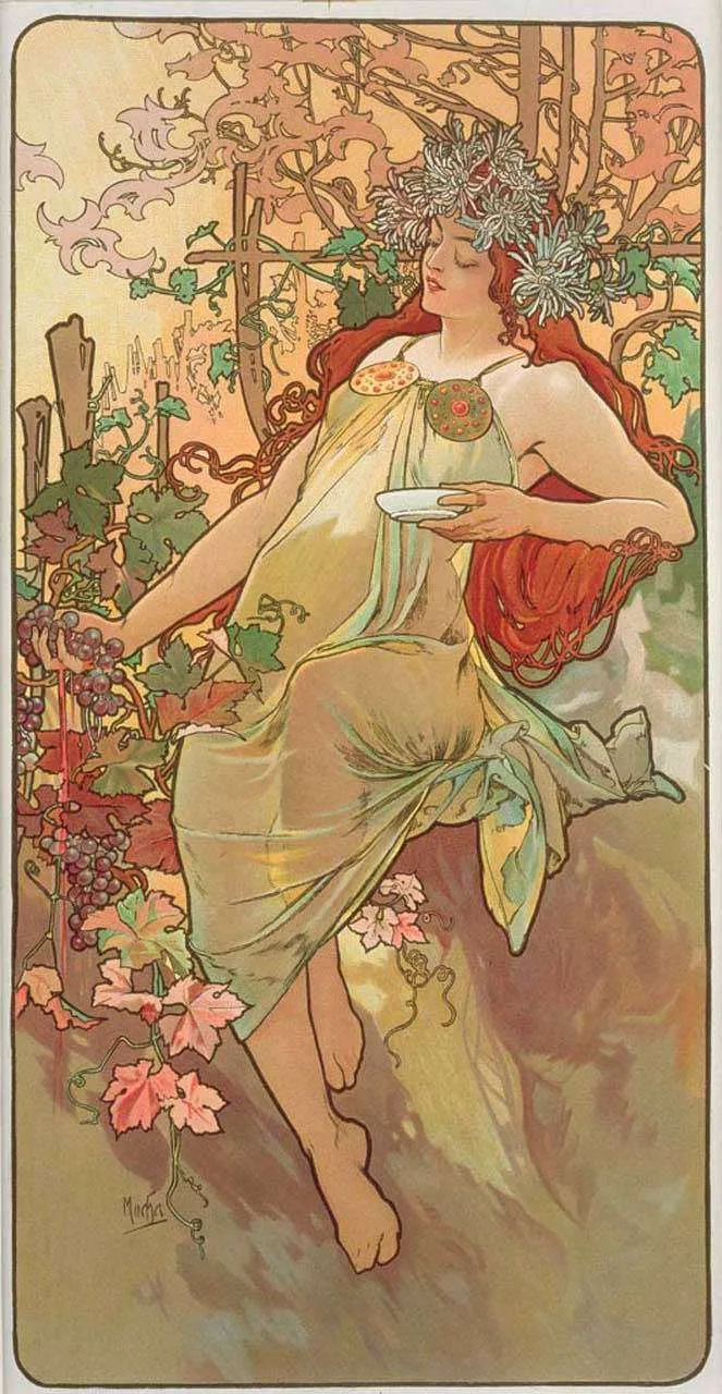 Фотообои в интерьере альфонс мариа муха – времена года - осень  8-180 фото