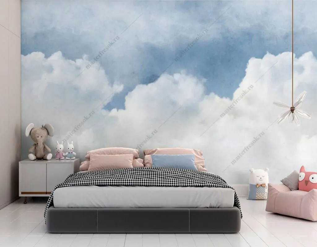 Фотообои в интерьере белоснежные облака  9-1604 фото