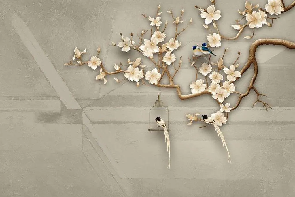 Фотообои в интерьере птички на ветке  10-610 фото