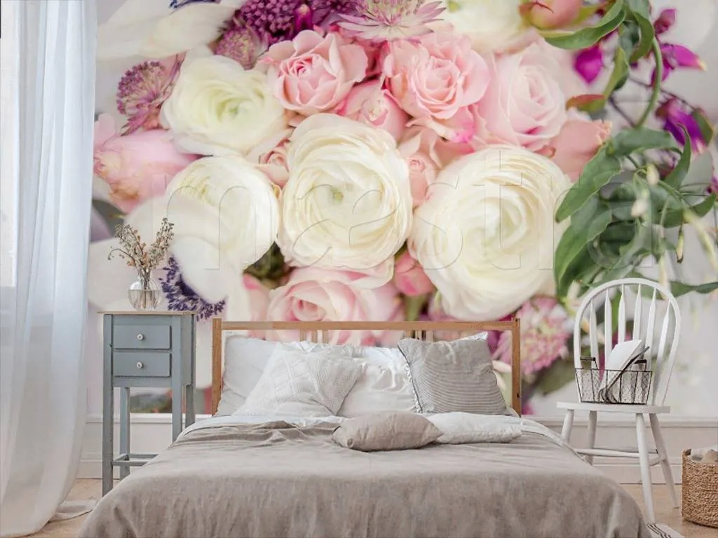 Фотообои в интерьере белые розы живые  7-820 фото